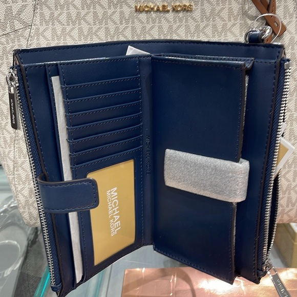 Michael Kors Jet Set Travel Large Double-Zip Wristlet-Wallet-PhoneHolder Admiral - Picture 7 of 16
